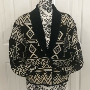 Vintage Sz L Georgio Fiorlini International Aztec Print Cropped Jacket Black